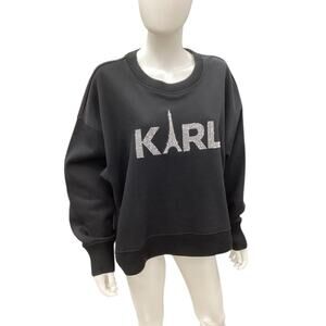 NWT Karl Lagerfeld Top/Sweatshirt 60% Cotton Blend Bejeweled Logo Karl Black